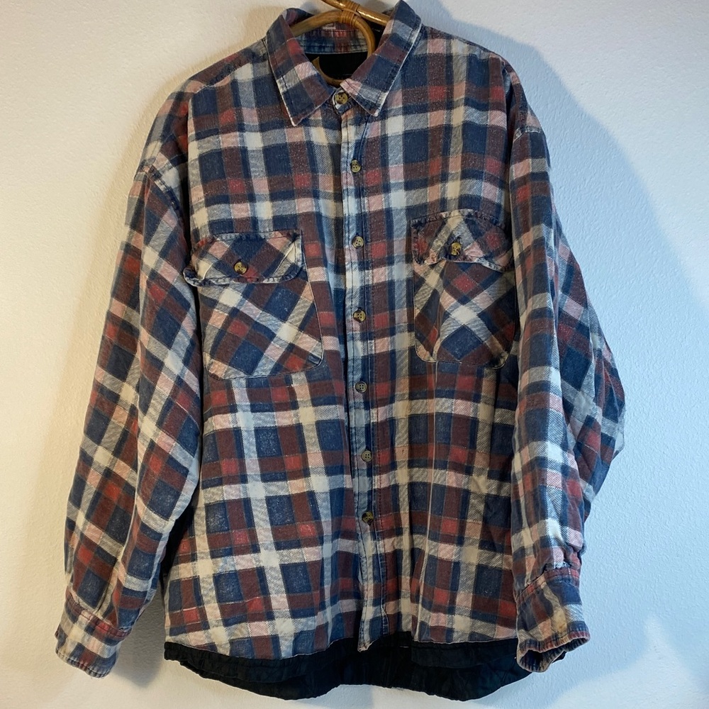 Basic Editions Men's Checkered Shirt Jacket - Blue, Red, White